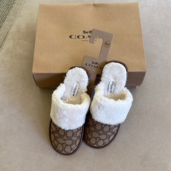 Coach Brown and Cream Slippers - Picture 1 of 4